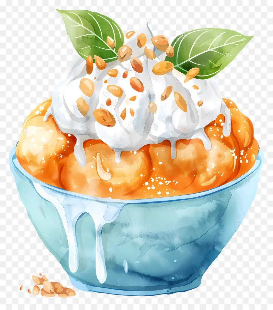 น้ำแข็ง Bingsu，ของหวานสีส้ม PNG