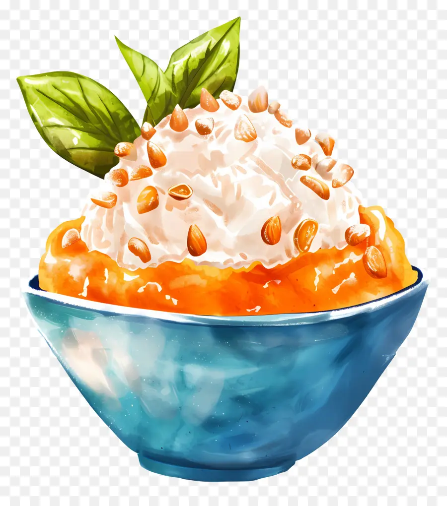 น้ำแข็ง Bingsu，ของหวานสีส้ม PNG