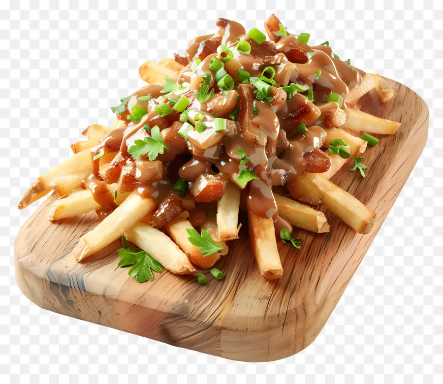 Poutine，ทอดกับน้ำเกรวี่และสมุนไพร PNG