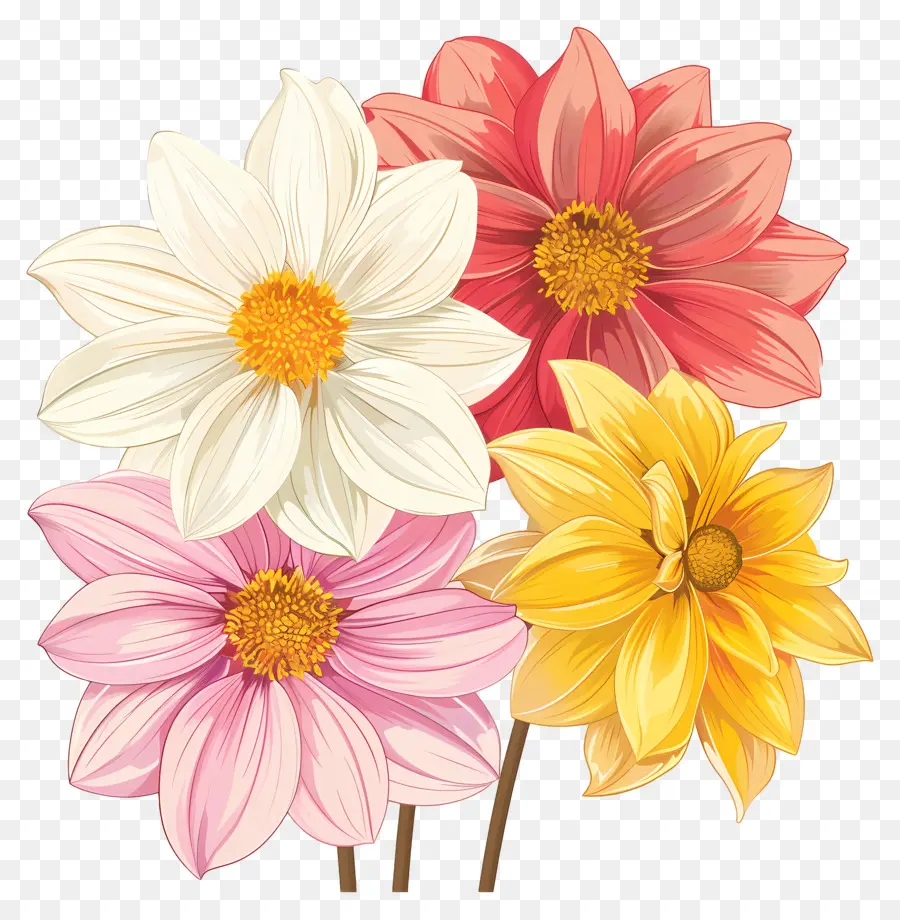 ดอกไม้ Dahlia，ดอกไม้สีสันสดใส PNG