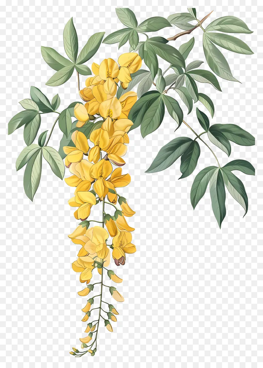 ดอกไม้ Laburnum，ดอกไม้สีเหลืองที่มีใบเขียว PNG