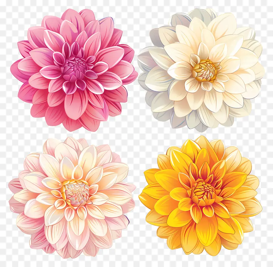 ดอกไม้ Dahlia，ดอกไม้สีสันสดใส PNG