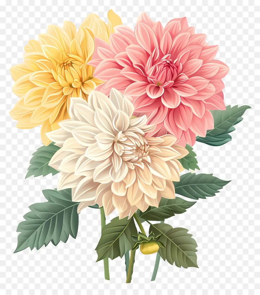 ดอกไม้ Dahlia，ดอกไม้สีชมพูและสีเหลือง PNG