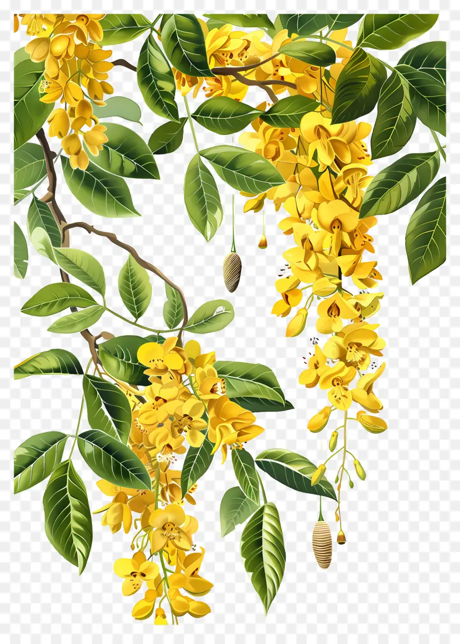 ดอกไม้ Laburnum，ดอกไม้สีเหลืองที่มีใบเขียว PNG