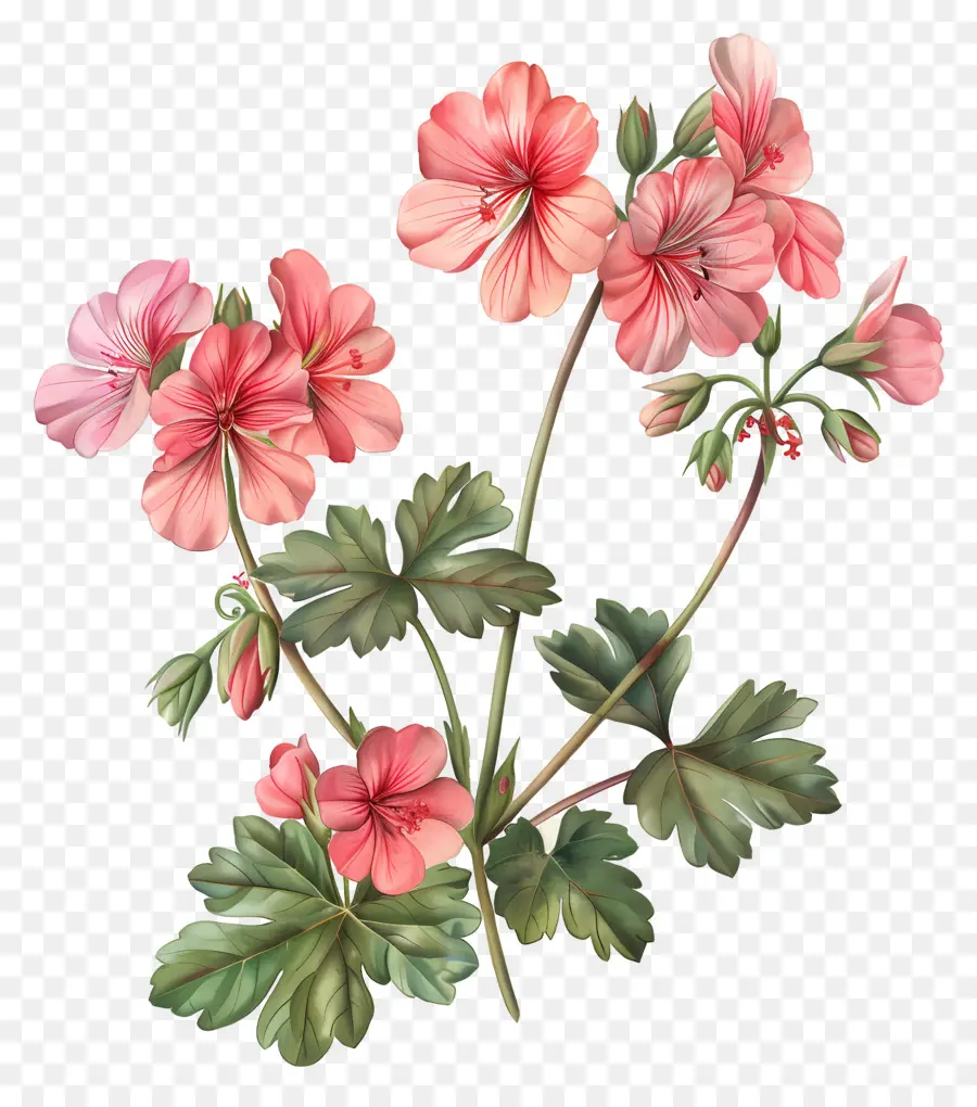 ดอกไม้วินเทจ，Geranium สีชมพู PNG