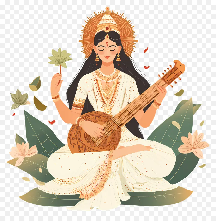 Saraswati，เทพธิดาที่มีเครื่องมือ PNG