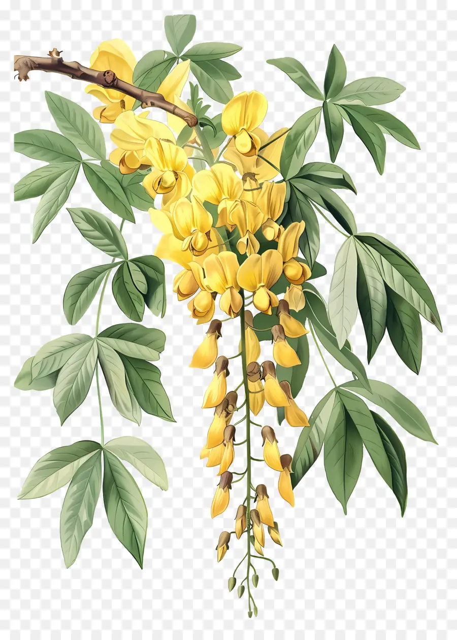 ดอกไม้ Laburnum，ดอกไม้สีเหลืองที่มีใบเขียว PNG