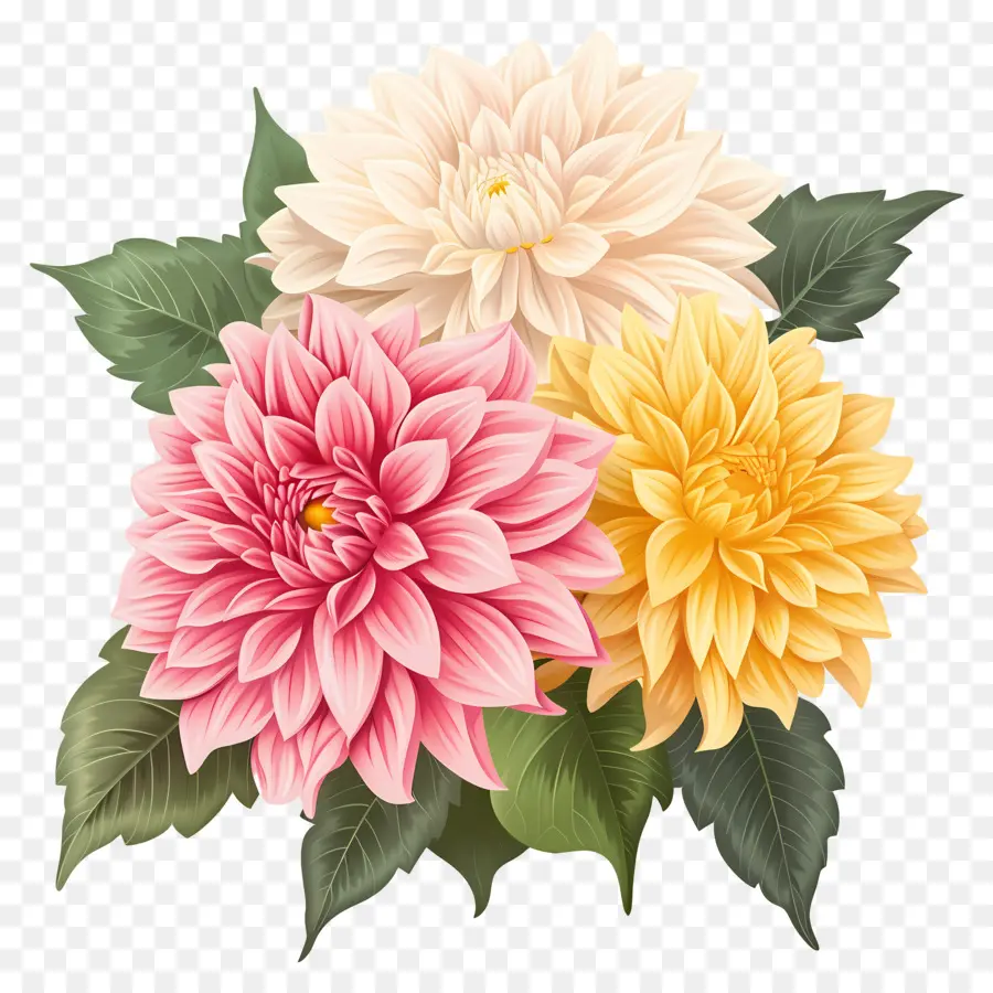 ดอกไม้ Dahlia，ดอกไม้สีชมพูและสีเหลือง PNG