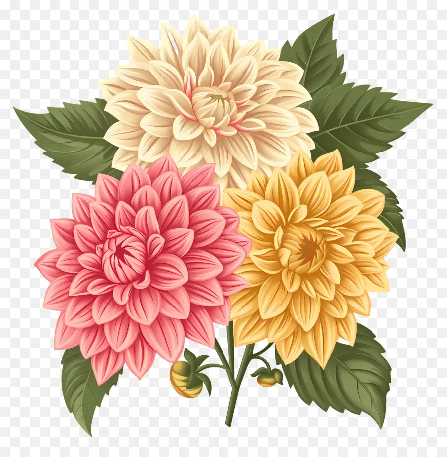 ดอกไม้ Dahlia，ดอกไม้สีชมพูและสีเหลือง PNG