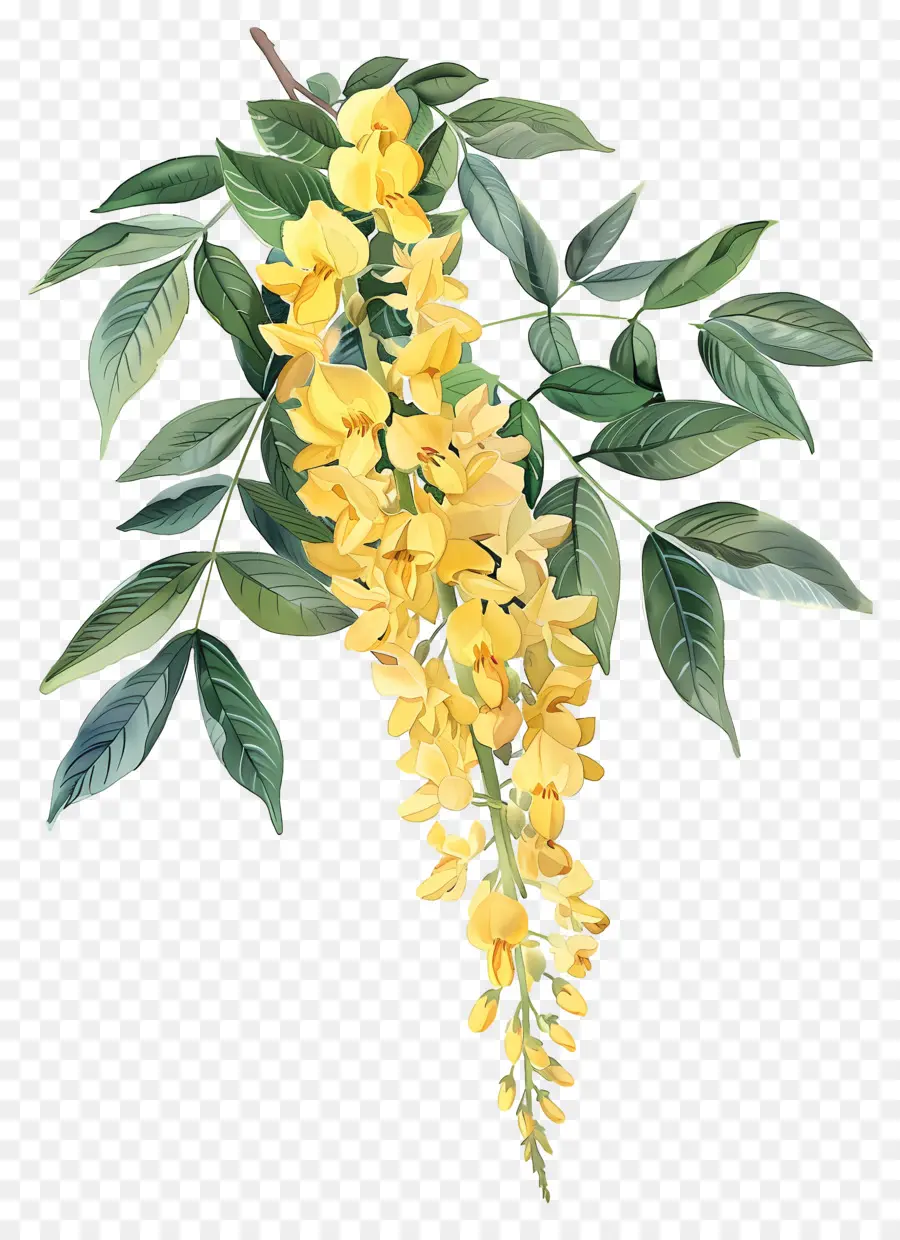 ดอกไม้ Laburnum，ดอกไม้สีเหลืองที่มีใบเขียว PNG