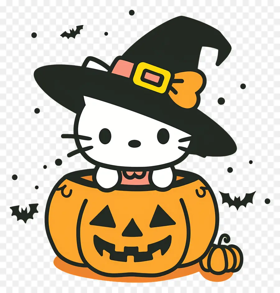 Hello Kitty Halloween，แมวในหมวกแม่มด PNG