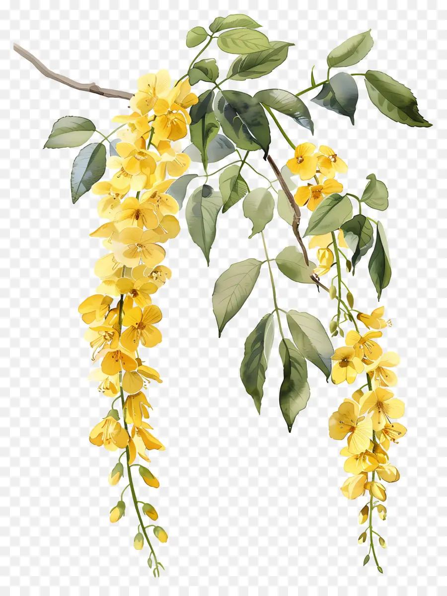 ดอกไม้ Laburnum，ดอกไม้สีเหลืองที่มีใบเขียว PNG