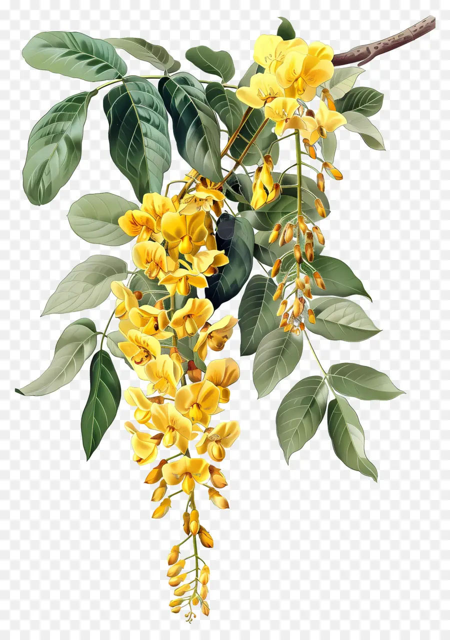 ดอกไม้ Laburnum，ดอกไม้สีเหลืองที่มีใบเขียว PNG