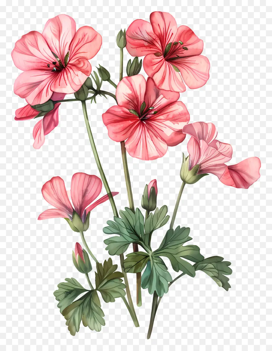 ดอกไม้วินเทจ，Geranium สีชมพู PNG