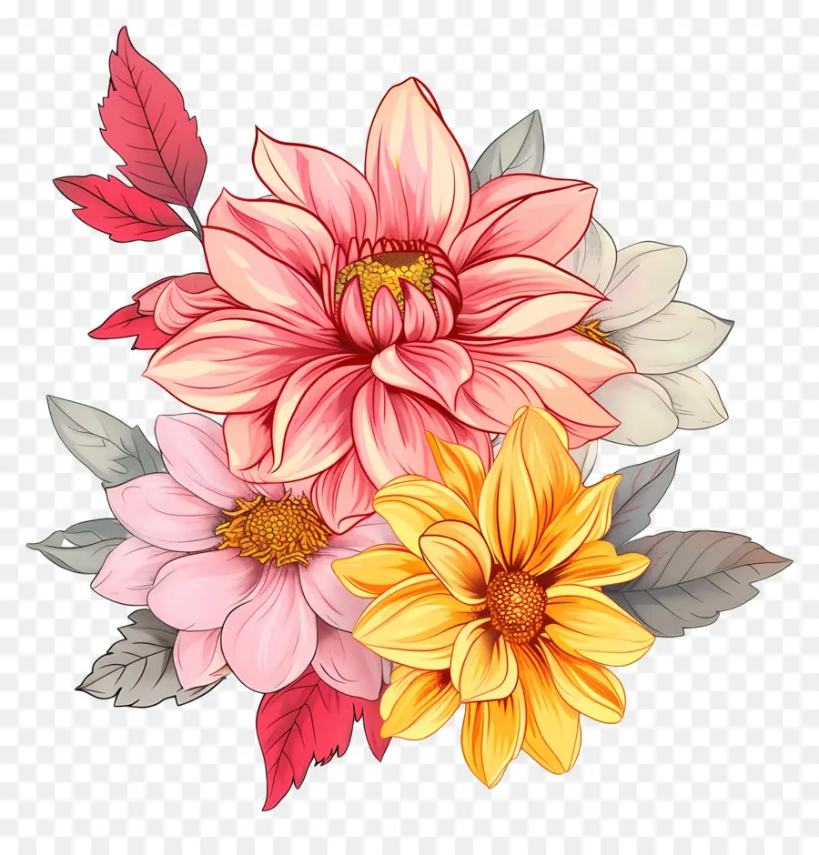 ดอกไม้ Dahlia，ดอกไม้สีส้ม PNG