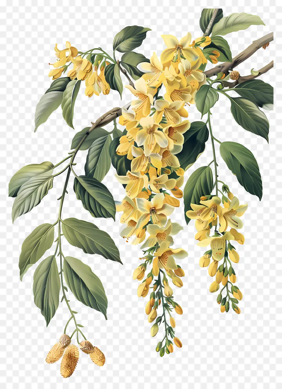 ดอกไม้ Laburnum，ดอกไม้สีเหลืองที่มีใบเขียว PNG