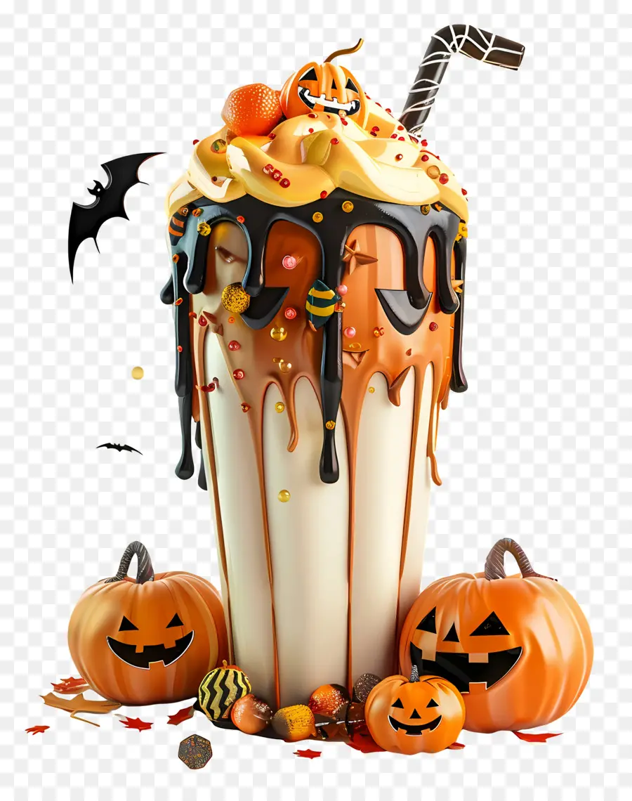 Halloween Milkshake，เครื่องดื่มฟักทอง PNG