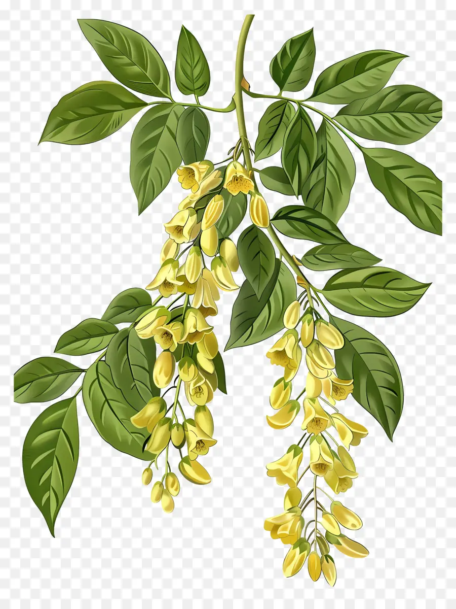 ดอกไม้ Laburnum，ดอกไม้สีเหลืองที่มีใบเขียว PNG