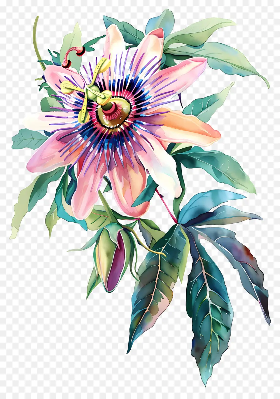 ดอกไม้โบราณ，สีชมพู Passionflower PNG