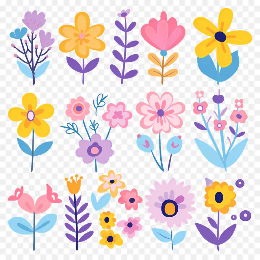 ดอกไม้สดใส，Doodle Flowers PNG