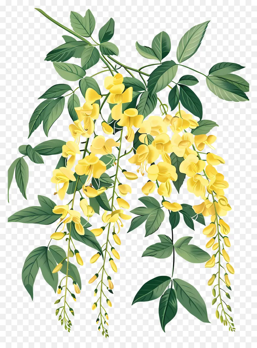 ดอกไม้ Laburnum，ดอกไม้สีเหลืองที่มีใบเขียว PNG