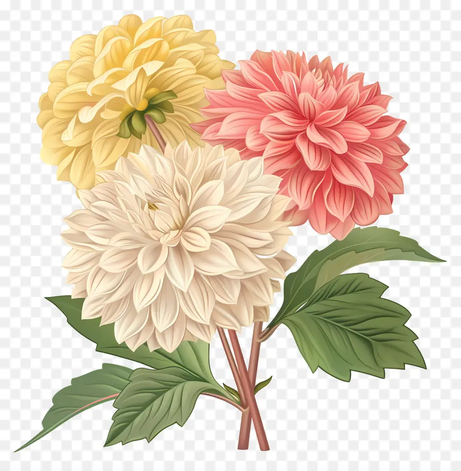 ดอกไม้ Dahlia，ดอกไม้สีชมพูและสีเหลือง PNG