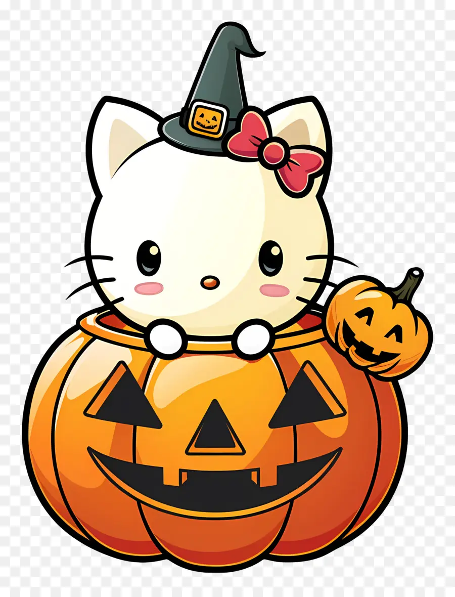 Hello Kitty Halloween，แมวกับฟักทอง PNG