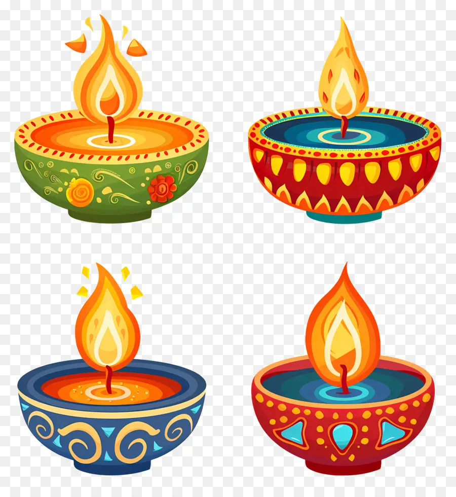 เทียน Diwali，Diyas สีสันสดใส PNG