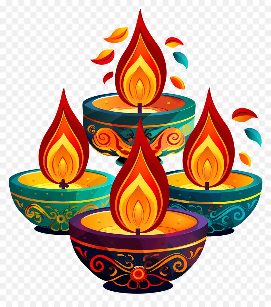 เทียน Diwali，Diyas ซ้อนกัน PNG