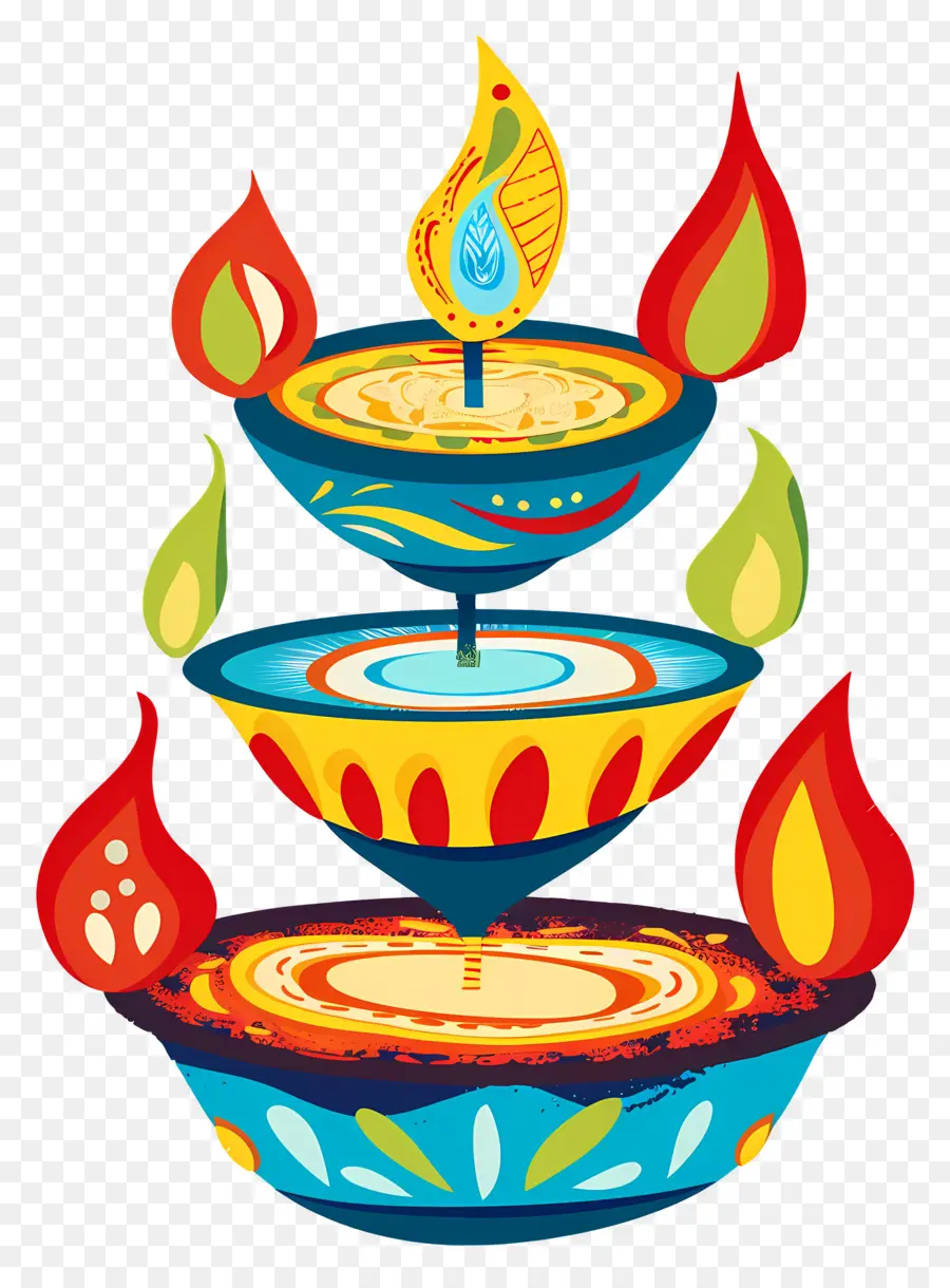 เทียน Diwali，Diya สีสันสดใส PNG