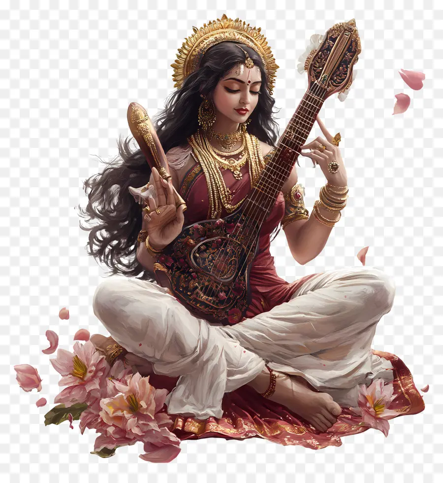 Saraswati，เทพธิดากับ Veena PNG