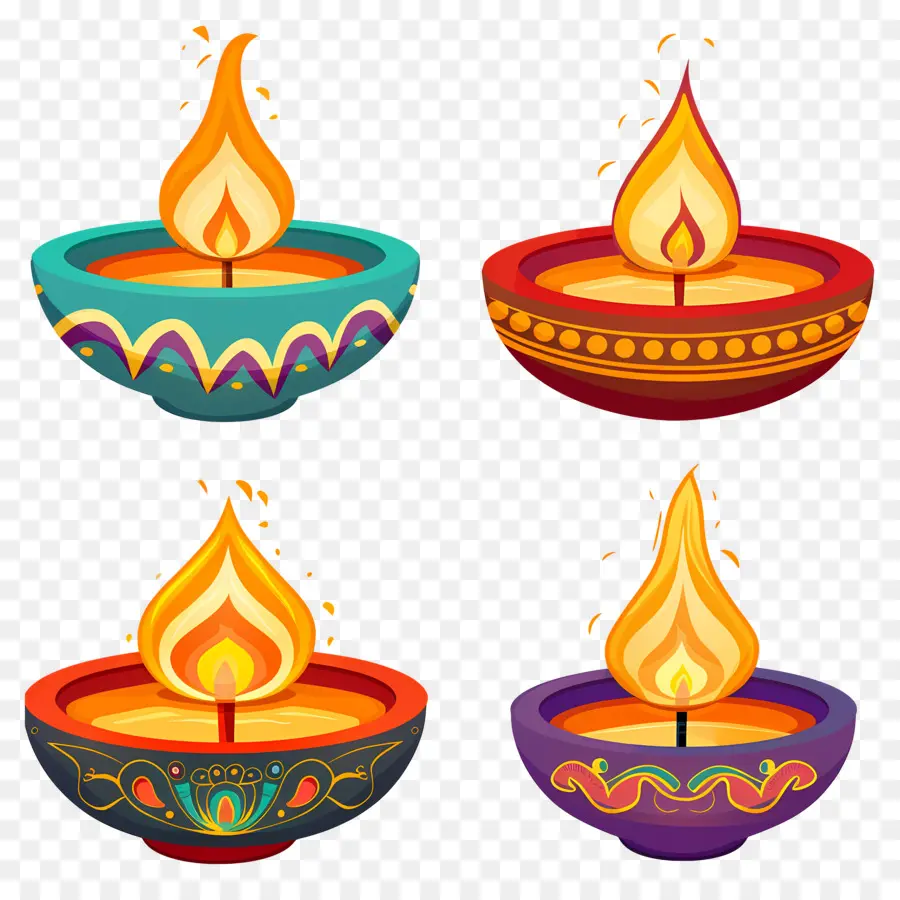 เทียน Diwali，Diyas สีสันสดใส PNG