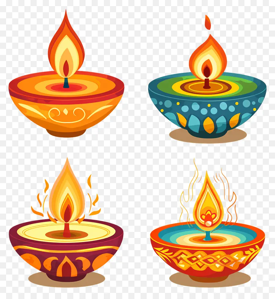 เทียน Diwali，Diya สีสันสดใส PNG