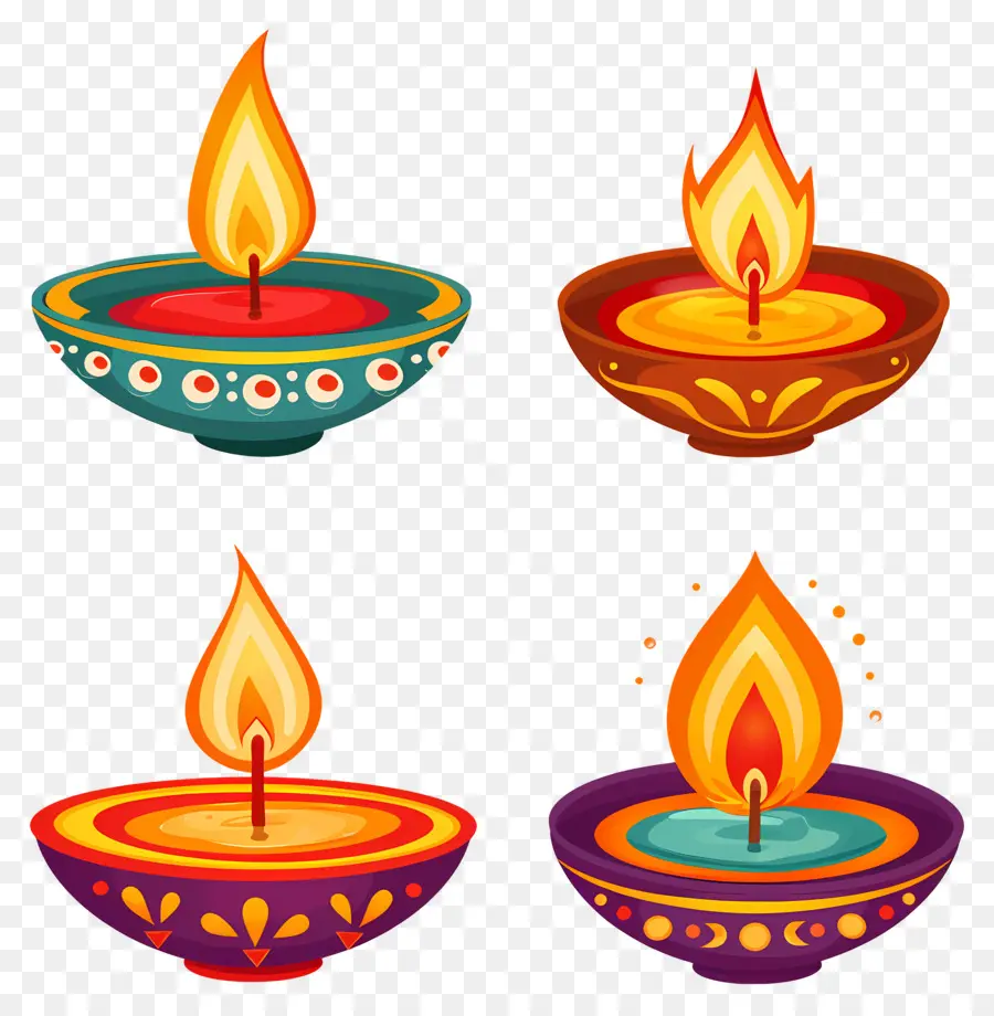 เทียน Diwali，Diyas สีสันสดใส PNG