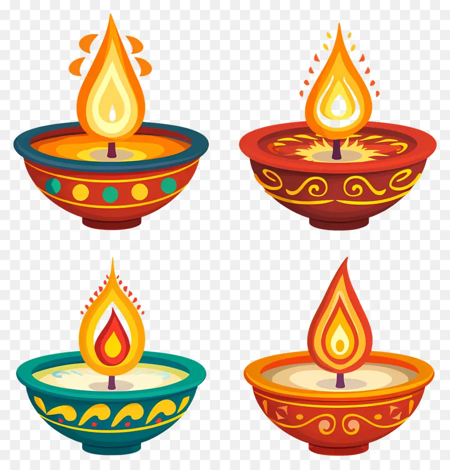 เทียน Diwali，Diyas สีสันสดใส PNG