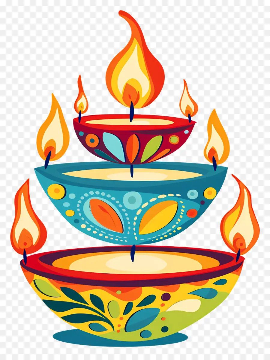 เทียน Diwali，Diyas ซ้อนกัน PNG