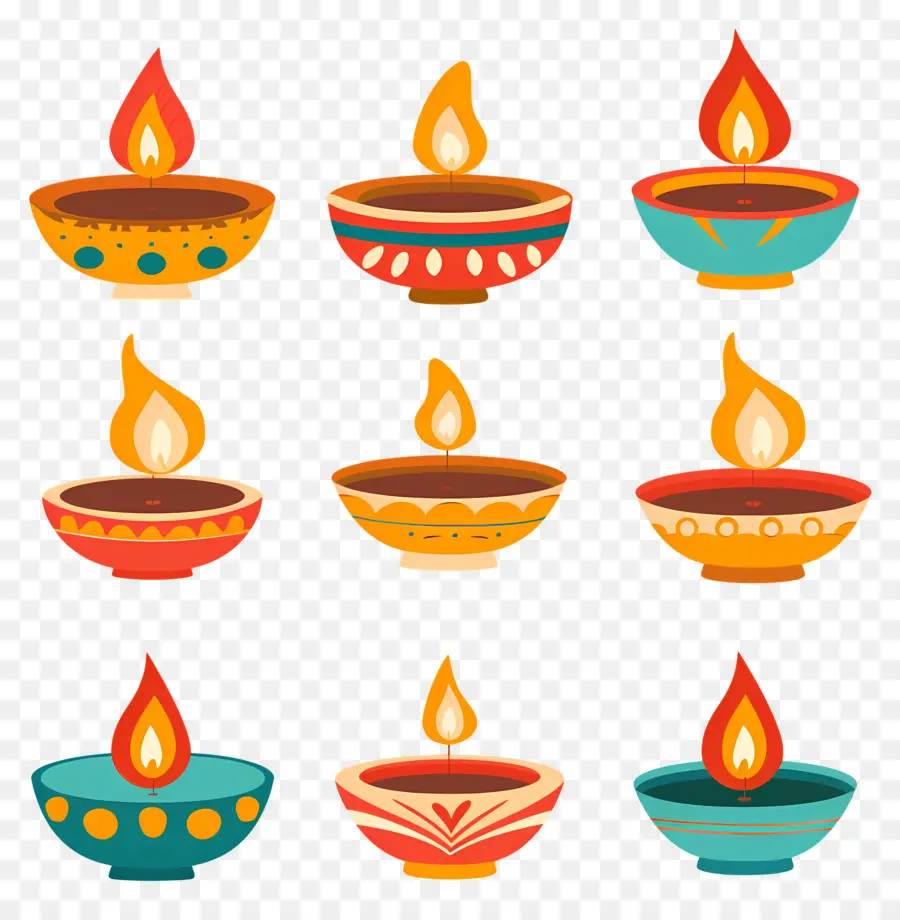 เทียน Diwali，Diyas สีสันสดใส PNG