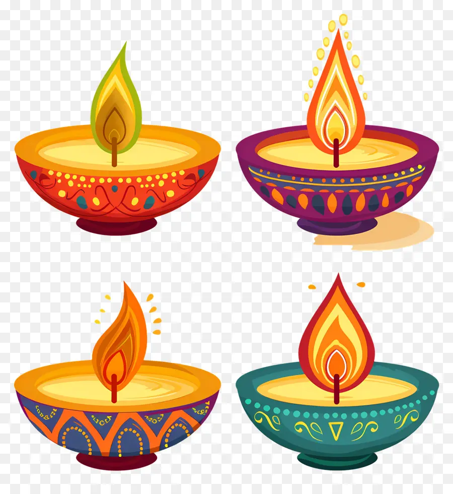 เทียน Diwali，Diya สีสันสดใส PNG