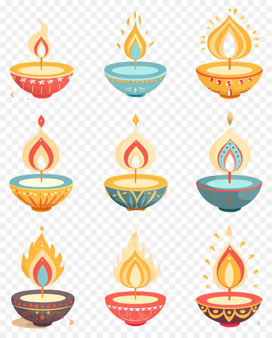 เทียน Diwali，Diya สีสันสดใส PNG