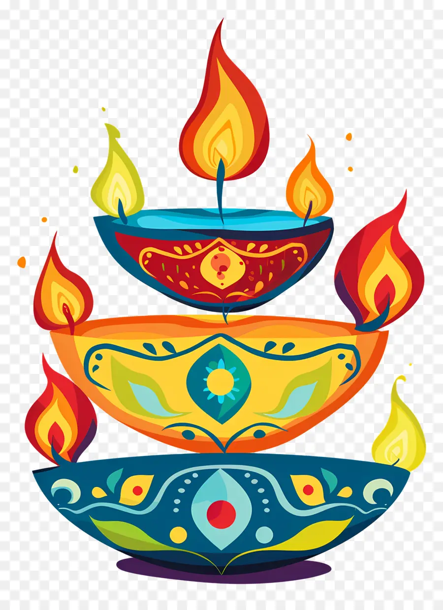 เทียน Diwali，Diya สีสันสดใส PNG