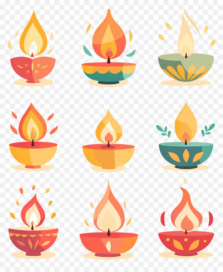 เทียน Diwali，Diya สีสันสดใส PNG