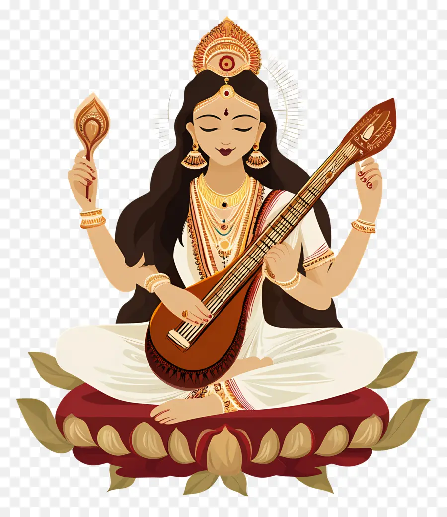 Saraswati，เทพธิดาที่มีเครื่องดนตรี PNG