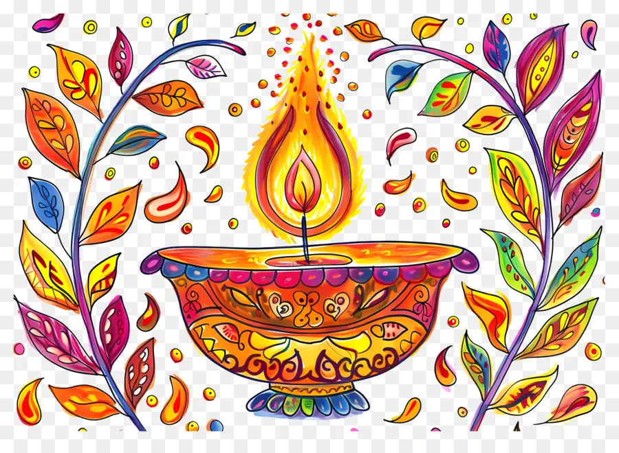 ดอกไม้ Diwali，Diya สีสันสดใส PNG