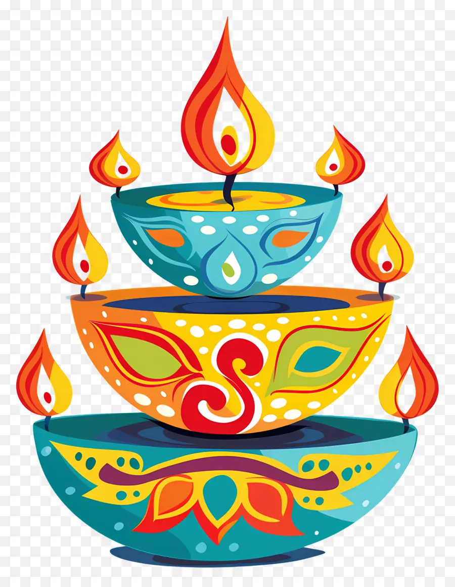 เทียน Diwali，Diyas ซ้อนกัน PNG