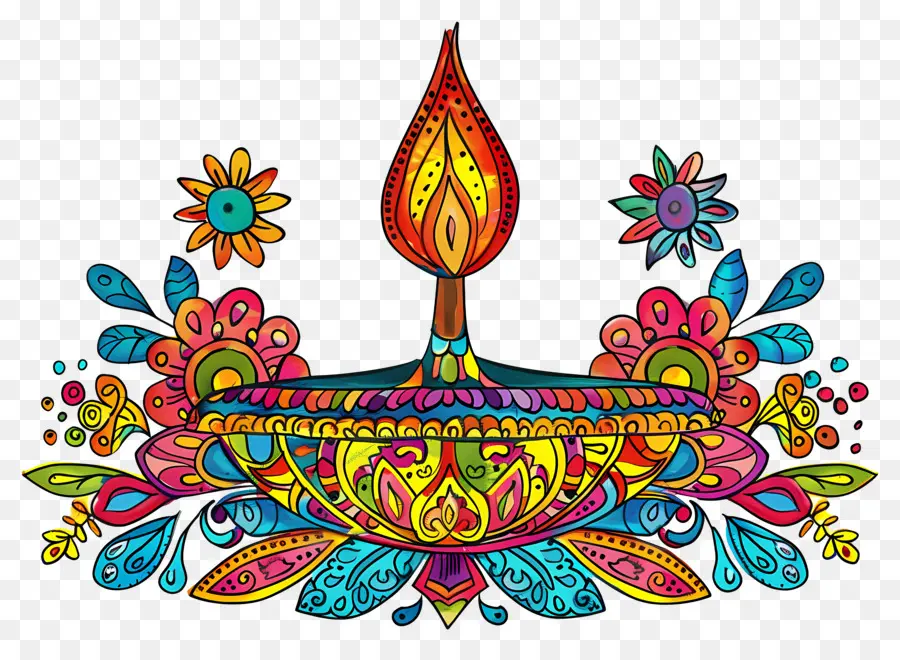 ดอกไม้ Diwali，Diya สีสันสดใส PNG