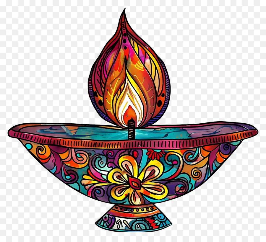 ดอกไม้ Diwali，Diya สีสันสดใส PNG