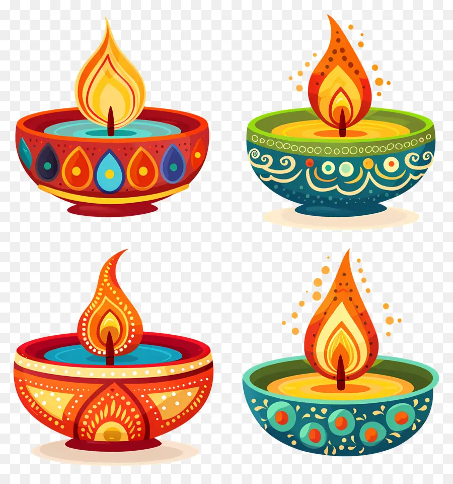 เทียน Diwali，Diya สีสันสดใส PNG