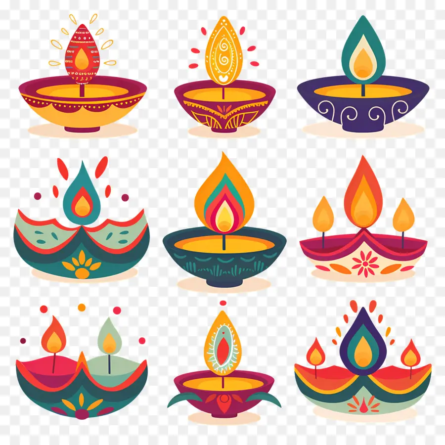 เทียน Diwali，Diya สีสันสดใส PNG