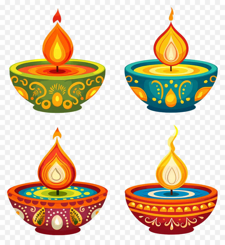 เทียน Diwali，Diyas สีสันสดใส PNG