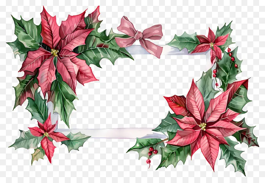 กรอบคริสต์มาส，Poinsettia และ Bow PNG